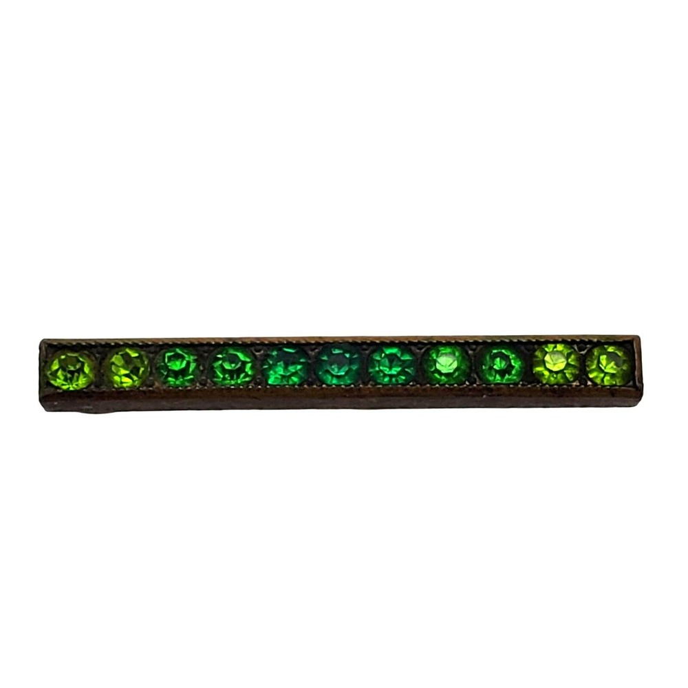 Multi Green Rhinestone Brooch Antique Tiny Victorian Bar Pin Faceted Gold Tone